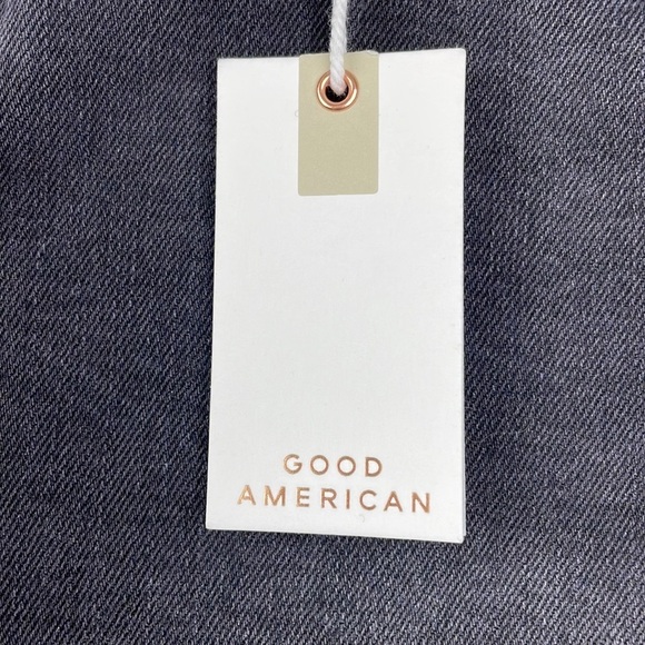 NEW Good American Black Denim Bombshell Cut Off Distressed Waist Shorts Sz 14 - Picture 6 of 17